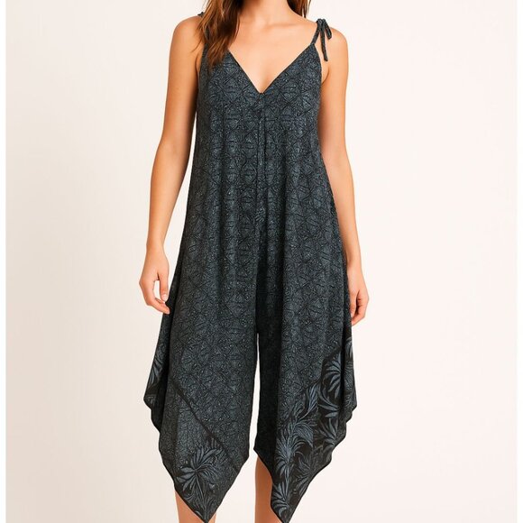 Free People Intimately Jumpsuit Romper Harem Tie Top Oversized Blue Print XS - Picture 1 of 7